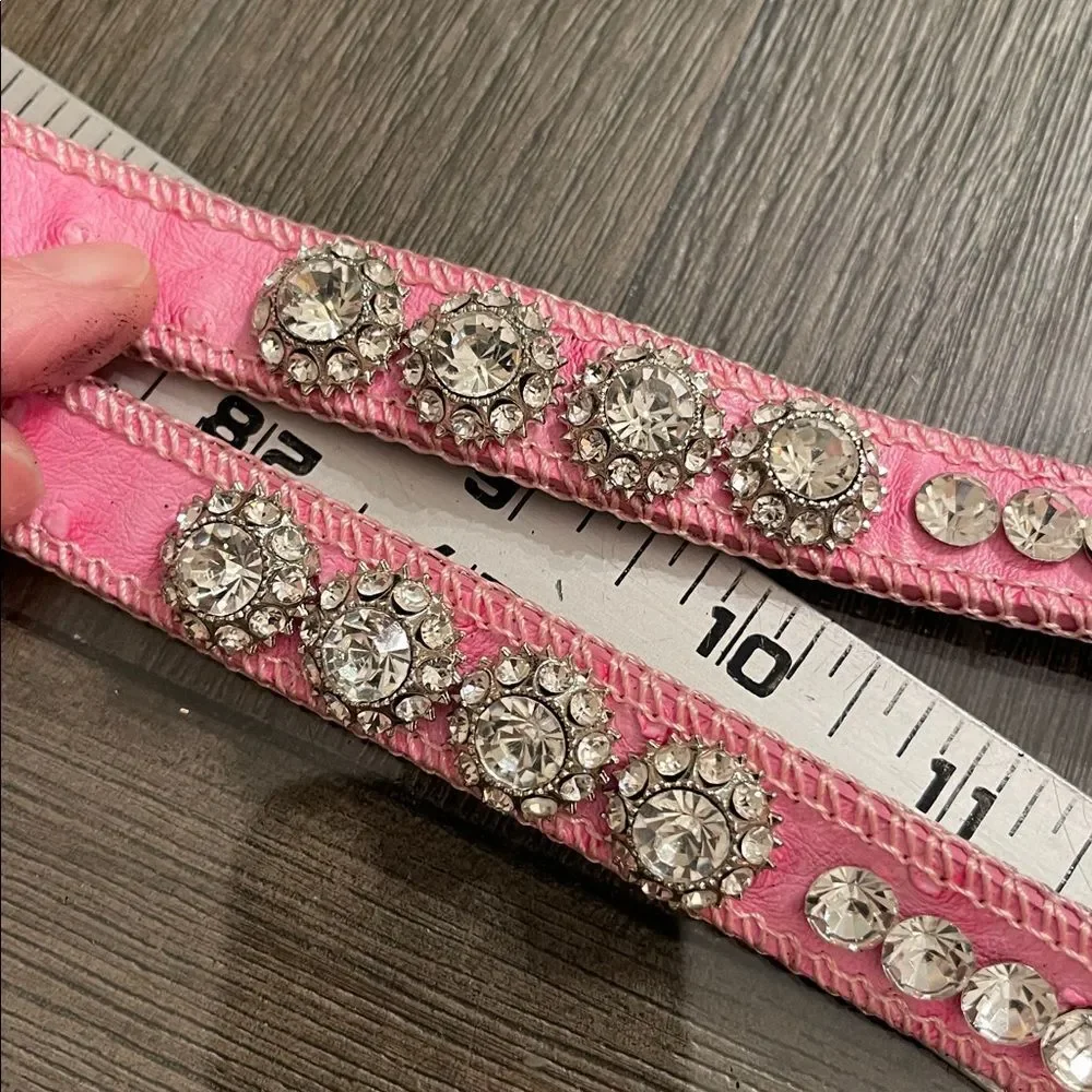 SHYANNE GIRL'S OSTRICH PRINT RHINESTONE BELT Pink Rhinestone Studded Belt